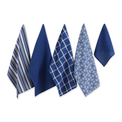 DII Assorted Woven Kitchen Set, Dishtowel, 18x28, Dishcloth, 13x13, Nautical Blue, 5 Piece - Nautical Blue