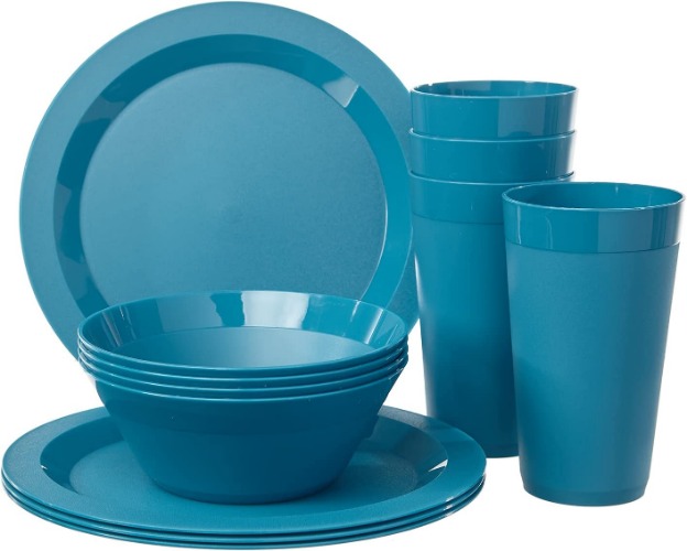 Plastic Plate, Bowl and Tumbler Dinnerware set for 4 in Blue Sky 