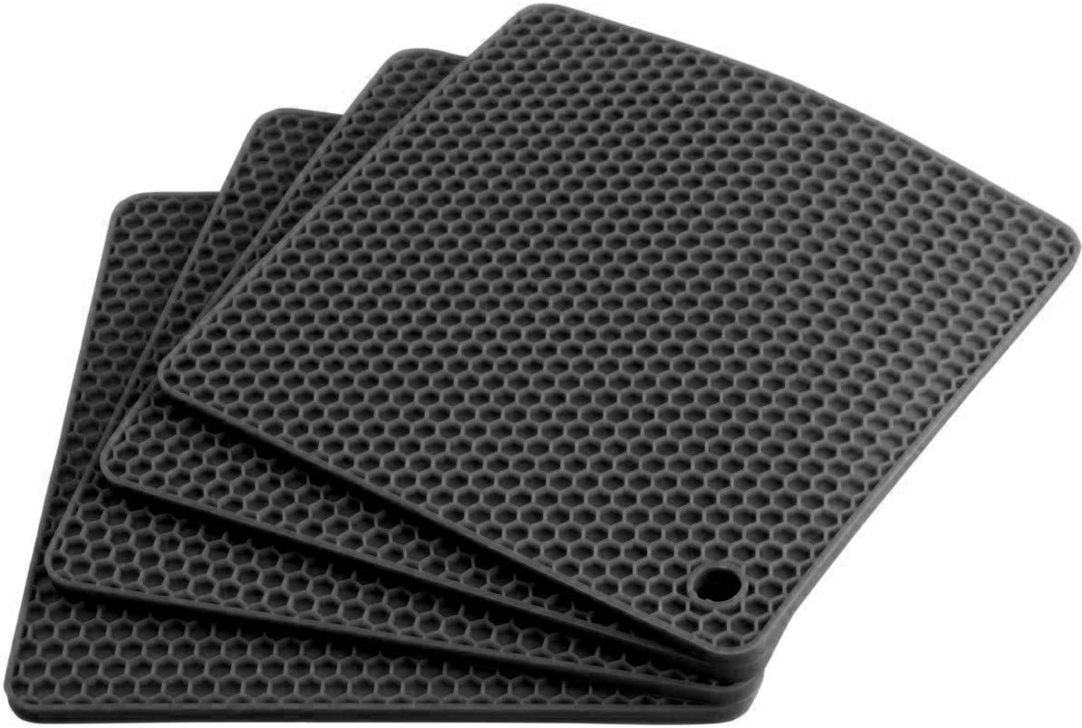 Silicone Trivets Mats, Silicone Hot Mats Set, Silicone Hot Pads, Silicone Pot Mat for Countertop, Trivet Pads Heat Resistant, Table Placemats, Square Small Drying Mats, 4 Pack, Black Trivets - C: Black