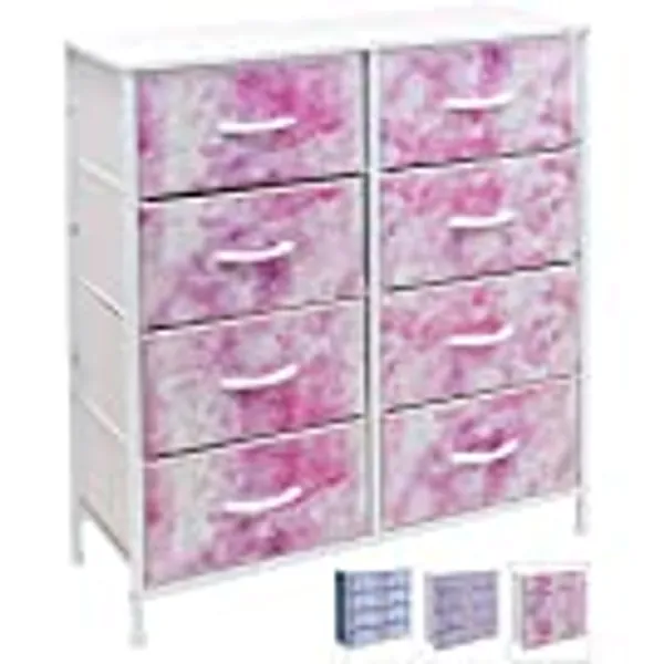 Sorbus Dresser with 8 Drawers - Furniture Storage Chest Tower Unit for Bedroom, Hallway, Closet, Office Organization - Steel Frame, Wood Top, Easy Pull Fabric Bins (8-Drawer, Pink)