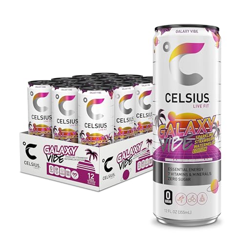 CELSIUS Sparkling Galaxy Vibe, Functional Essential Energy Drink 12 Fl Oz (Pack of 12) - Sparkling Galaxy Vibe