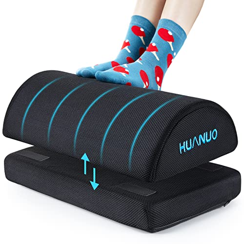 HUANUO Foot Rest for Under Desk at Work, with 2 Optional Covers for Replacing, Double Layer Adjustable Foot Stool for Office, Home, Airplane, Travel,Black - Black