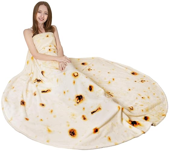 RAINBEAN Burrito Tortilla Pizza Blankets Funny Gifts for Your Family and Friends, Cute Food Wrap Blanket for Adults，Kids and Teens, 60 inches Soft and Fuzzy Throw Blankets for Christmas White Elephant - Burrito Blanket - 60In
