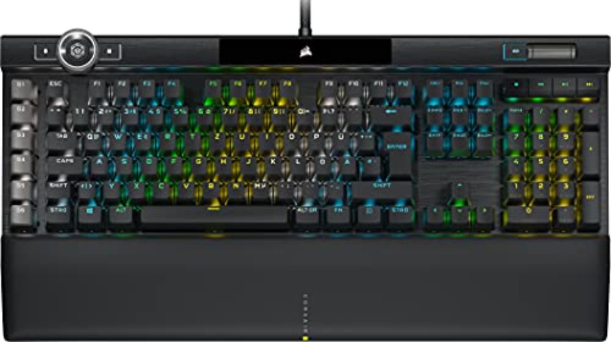 Corsair K100 RGB Optisch-Mechanische Gaming-Tastatur (OPX Optical: Blitzschnelle & Linearer, RGB Beleuchtung, PBT-Double-Shot-Tastenkappen, Integration Elgato Stream Deck) QWERTZ, Schwarz - Single - K100 RGB