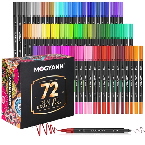 MOGYANN Markers for Adult Coloring - 72 Color Dual Tip Brush Pens Coloring Markers Set