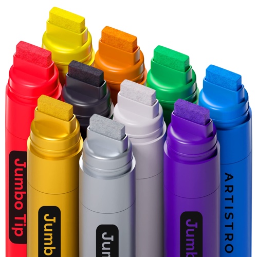 ARTISTRO Graffiti Markers, 10 Jumbo Colored Markers, 15mm Jumbo Felt Tip, Acrylic Paint Markers for Rock Painting, Stone, Ceramic, Glass, Wood, Canvas