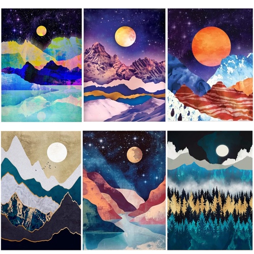 pvoodire Paint by Numbers 6 Pack-Paint by Number for Adults Beginner Kids,Paint by Number for Gift Home Wall Decor(6 Pack,12x16inch)