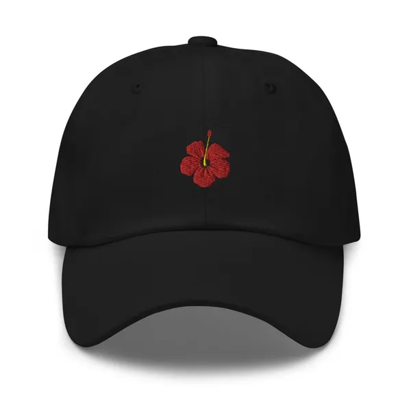 Hibiscus Embroidered Dad hat by ICONSPEAK - Black