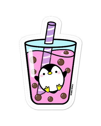 Pew Pew Penguin Bubble Tea Vinyl Sticker