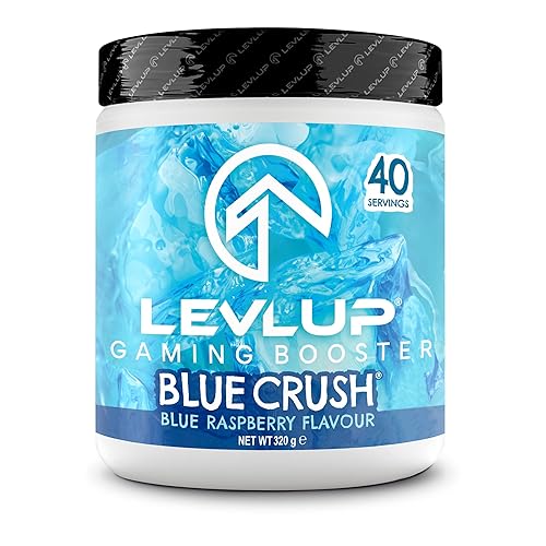 LevlUp Blue Crush Gaming Booster - Energy Drink für Gamer - Mit Taurin, Koffein, L-Tyrosin, Vitamin B12 - Blaue Himbeere - 320g - 40 Portionen - blauer Himbeergeschmack