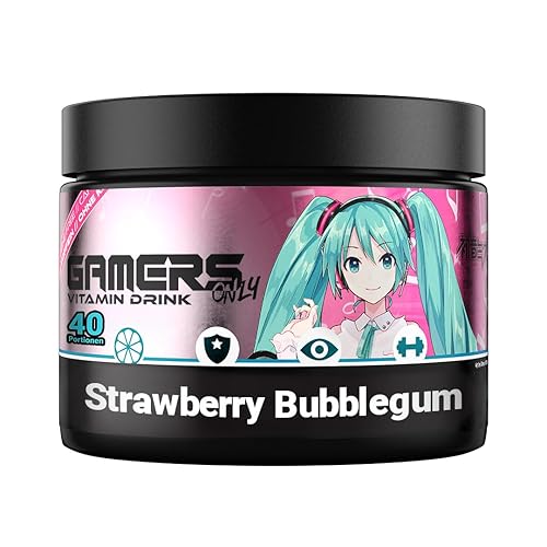 Vitamin Drink HATSUNE MIKU Berry Bubblegum von Gamers Only, Koffeinfrei bei vollem Geschmack, 12 Vitamine & Aminosäuren, 16 kcal p. Portion, eine Dose für 40 Drinks, Poppiger Berry-Bubblegum-Geschmack - Berry Bubblegum