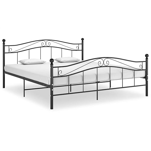 vidaXL Bett mit Lattenrost Metallbett Bettgestell Doppelbett Schlafzimmerbett Ehebett Bettrahmen Schlafzimmermöbel Schwarz Metall 160x200cm - 160 x 200 cm - Schwarz