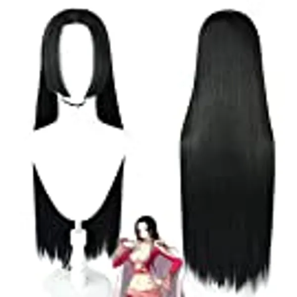 Shqncoh Anime OP Boa Hancock Snake Princess Wig Black Long Straight Party Hair Halloween Cosplay Props Accessory