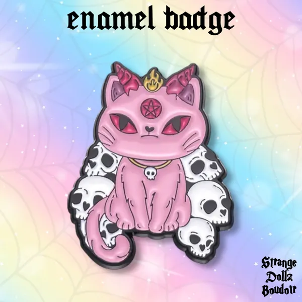 Demon cat enamel pin badge, Strange Dollz Boudoir