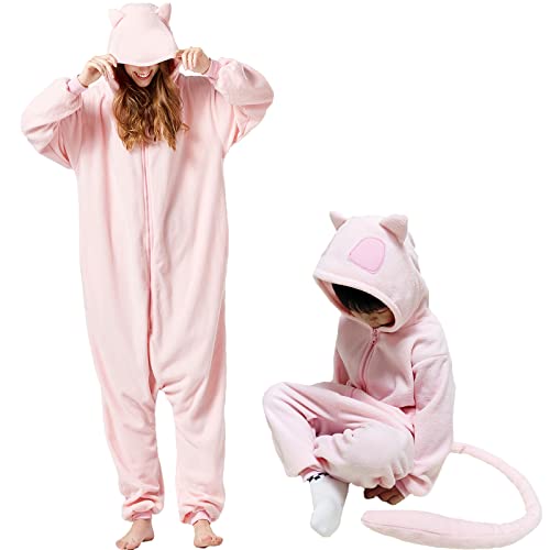 WAWRTOU Unisex Pink Onesie Pajamas Cartoon Cosplay Animal Onesie Christmas Costume Sleepwear Homewear- zipper Close - Pink Cartoon Pajamas - Small