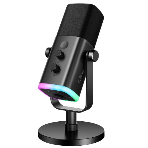 FIFINE XLR/USB Dynamic Microphone for Podcast Recording, PC Computer Gaming Streaming Mic with RGB Light, Mute Button, Headphones Jack, Desktop Stand, Vocal Mic for Singing YouTube-AmpliGame AM8
