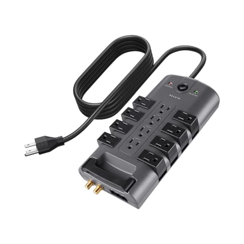 Belkin Surge Protector Power Strip w/ 8 Rotating & 4 Standard Outlets - 8ft Sturdy Extension Cord w/ Flat Pivot Plug for Home, Office, Travel, Desktop & Charging Brick - 4320 Joules of Protection - 1 Pack