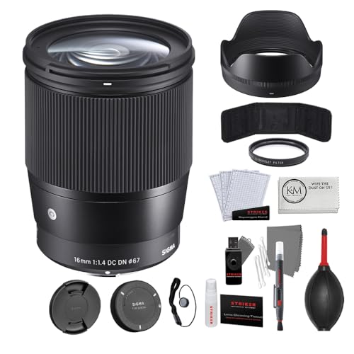 Sigma 16mm f/1.4 DC DN Contemporary Lens for Sony E Bundle with UV Filter + Photo Starter Kit + Cleaning Cloth (4 Items) - Lens + Starter Kit