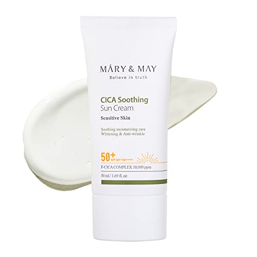 Mary&May Vegan Cica Soothing Sun Cream SPF50+ PA++++ 1.69 fl.oz / 50ml | Korean Skincare, Vegan, Daily Moisturizing Sunscreen, Light finish, moisturizer, Only safe ingredients, marynmay…