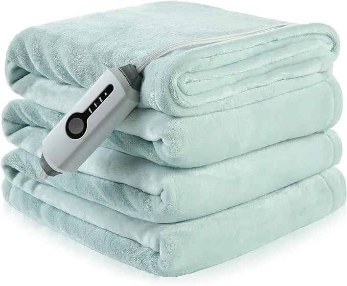 Heated Blanket 72'' x 84'' Full Size, Fast Heating Soft Flannel Blanket for Bed Full-Body Coverage 4 Heating Levels & 10 Hours Timer Settings, Machine Washable, Mint Green - Silky Light Green - Full(72" x 84")