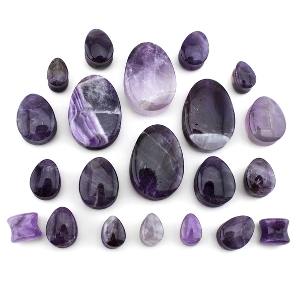 Amethyst Teardrop Stone Plugs - Double Flare (2G - 1 & 1/4&quot; Inch) Sold In Pairs - New!