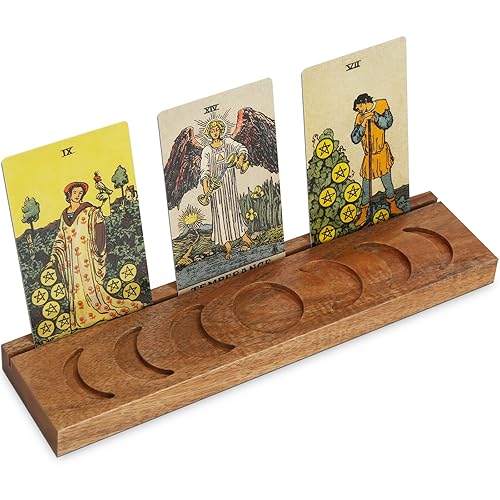 Ceiner Wooden Tarot Card Holder with Moon Phase, Witchy Stand for Oracle Lenormand Meditation, Display Daily Affirmation Cards Tarot Reading Accessories Pagan Altar Wiccan Decoration Gift Supplies