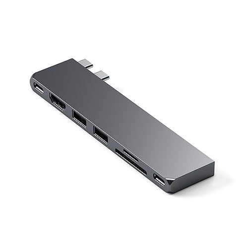 Satechi USB C Hub Multiport Adapter Pro Slim – USB C Dongle 7 in 1 – USB-C Hub - USB 4 Port, 4K HDMI, USB3.2 Gen 2, SD/TF Card Reader, 100W PD - USBC Hub for MacBook Pro/Air M2 (Midnight)  - Space Grey