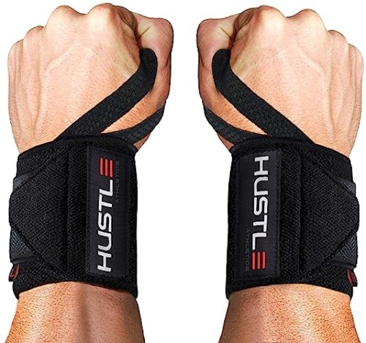Hustle Athletics Wrist Wraps Weightlifting - Best Support for Gym & Crossfit - Brace Your Wrists to Push Heavier, Avoid Injury & Improve Your Workout Instantly - for Men & Women - Stealth 12"