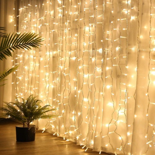 Fairy Curtain Lights, AmazerTec 300 LED Window Curtain String Light Wedding Party Home Garden Bedroom Outdoor Indoor Wall Decorations (Warm White)