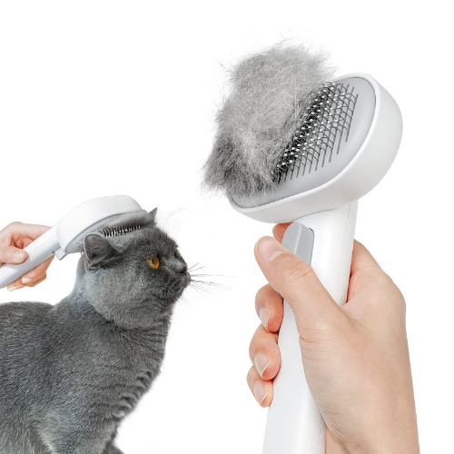 Aumuca Cat Brush for Shedding and Grooming, Self Cleaning Slicker Brush for Short or Long Haired Cats, Pet Dog Hair Brush for Puppy Kitten Massage Removes Loose Undercoat, Mats, Tangled Hair, Shed Fur (White)