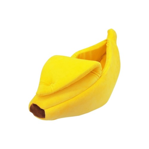 Banana Pet Bed House Yellow Soft Warm Cozy Nest with Semi-Open Lid for Dogs and Cats (L)