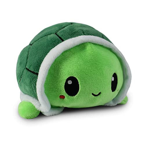 TeeTurtle - The Original Reversible Turtle Plushie - Green - Cute Sensory Fidget Stuffed Animals That Show Your Mood 4 inch - Angry + Happy Green