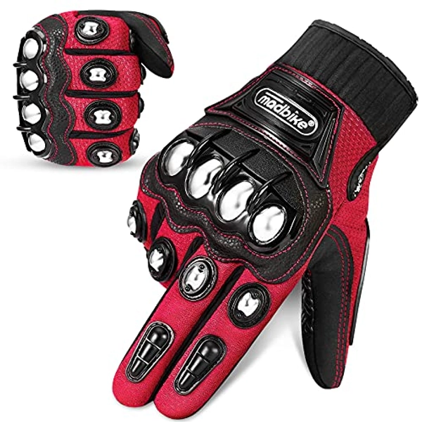 Auboa Motorcycle Gloves for Men & Women, Touchscreen Motorcross Dirt Bike Gloves for ATV BMX Riding, Racing, Alloy Steel Knuckle, Red M