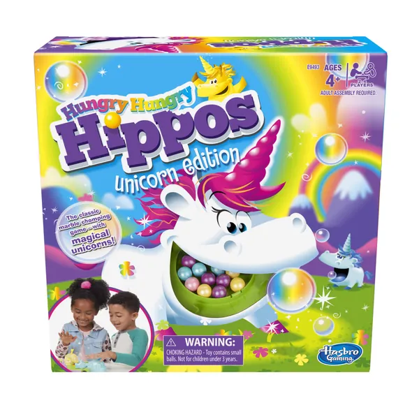 Hasbro Gaming Hungry Hungry Hippos Unicorn Edition Board Game; Pre-School Game for Kids ages 4 and Up; For 2 to 4 Players