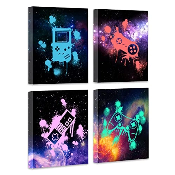 PHOPAGO Video Game Wall Art-Galaxy Colorful Framed Wall Decor, Boy's Room Gamer Room Decor (8''x10''x4pcs)