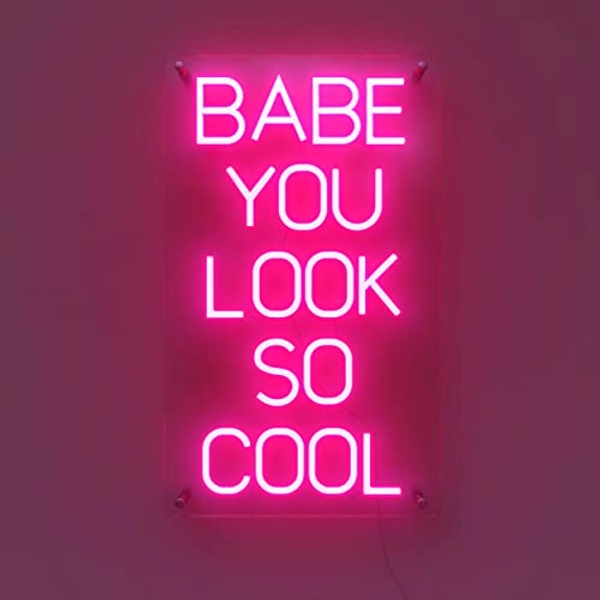 Premium American Brand | Ancient Neon “Babe You Look So Cool” Large Neon Sign | Safe Acrylic & Pink LED Lights | the 1975 Teen Girl Wall Decor | Aesthetic Inspirational Party Decorations for Women…