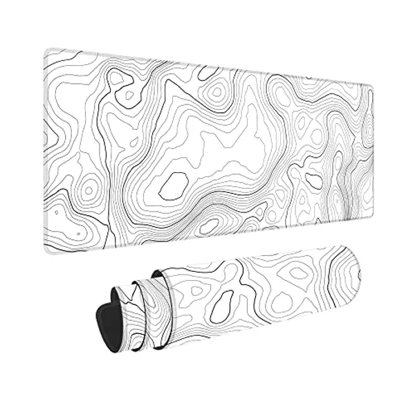 BZU Topographic Extended White Mouse Pad Large, Desk Mat Desk Pad Large Desk Mats on top of desks,31.5x11.8in Computer Keyboard Desk Mat with 3mm Non-Slip Base and Stitched Edge for Home Office Work