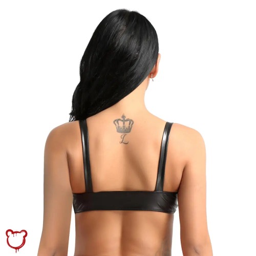 Seductively Sleek Leather Crop Bra - M