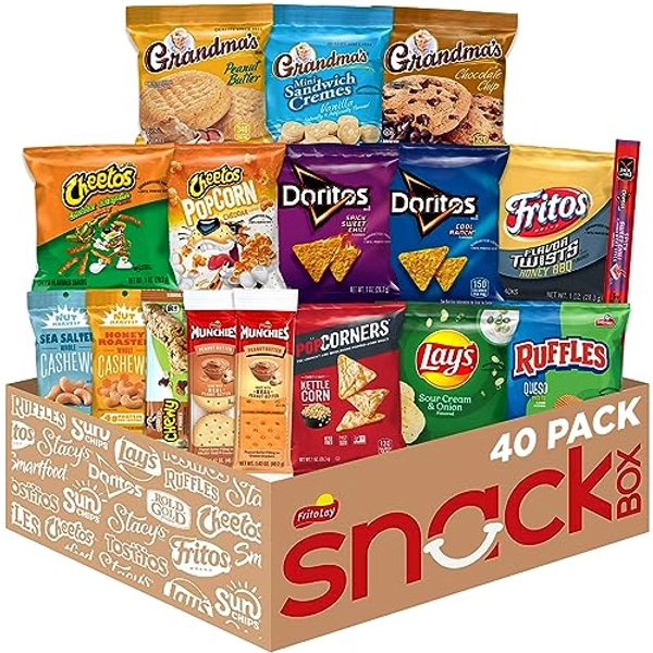 Frito-Lay Ultimate Flavor Snack Care Package, Variety Assortment of Chips, Cookies, Crackers, & More, Lay's, Doritos, Cheetos, Grandma's, Nut Harvest, PopCorners, Single Serve Snacks, (40 Pack)