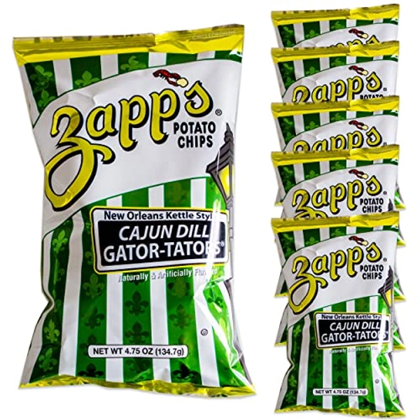 Zapp's Cajun Dill Gator-Tator Kettle Chips (6, 4.75oz) - Deliciously Dill Pickle Flavor - 6 Items Total