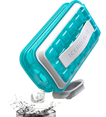 ICEBREAKER CLEAR POP 2023 - Make And Serve Ice Without Touching It - Silicone Ice Tray With Lid For Freezer - No Spills - Makes 18 Cubes - NEW 2023 Clear Water Blue
