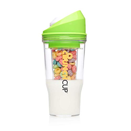 CRUNCHCUP XL Green - Portable Plastic Cereal Cups for Breakfast On the Go, To Go Cereal and Milk Container for your favorite Breakfast Cereals, No Spoon or Bowl Required - XL - Green