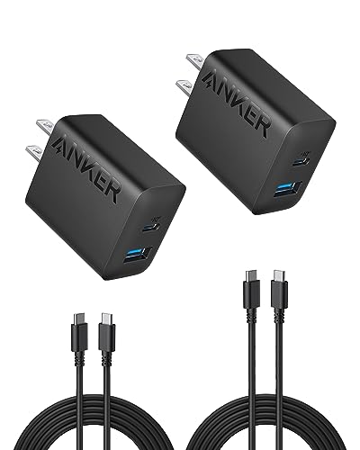 Anker iPhone 15 Charger, Anker USB C Charger, 2-Pack 20W Dual Port USB Fast Wall Charger, USB C Charger Block for iPhone 15/15 Pro/15 Pro Max/iPad Pro/AirPods & More (2-Pack 5 ft USBC Cable Included) - 2pack&2cable - Black - 1