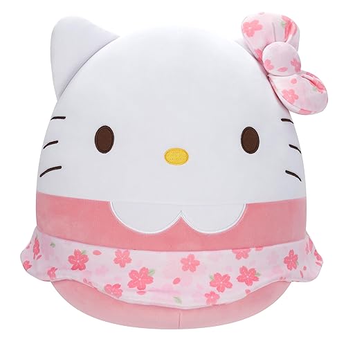 Squishmallows Original Sanrio 14-Inch Hello Kitty Floral Dress and Bow Plush - Medium-Sized Ultrasoft Official Jazwares Plush - Floral Dress Hello Kitty