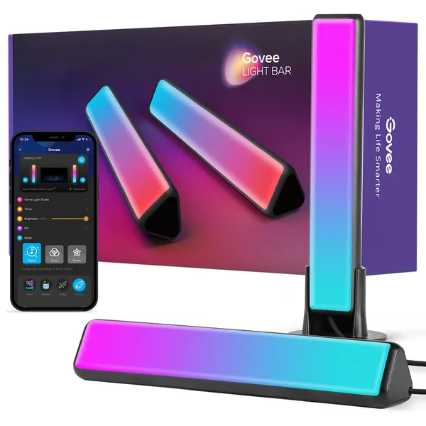 Govee Smart Light Bars, RGBICWW Smart LED Lights with 12 Scene Modes and Music Modes, Bluetooth Color Light Bar for Entertainment, PC, TV, Room Decoration - 