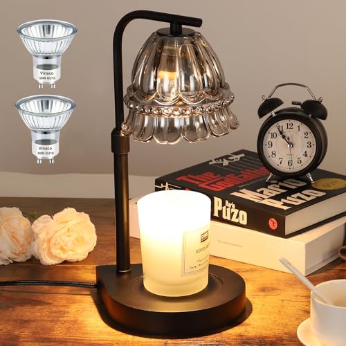 Candle Warmer Lamp,Electric Candle Lamp Warmer with 2 Bulb,Dimmable Timer&Height Adjustable Candles Lamp,Fit for All Jar Candles, Aesthetic Home Decor (Silver Gray) - Silver Gray