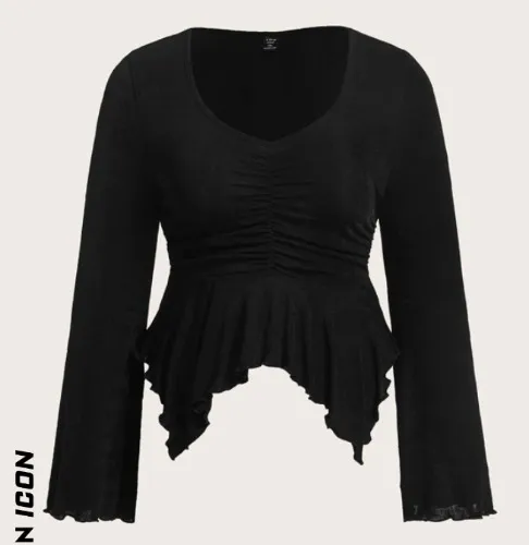 SHEIN ICON Plus Ruched Front Lettuce Trim Tee | SHEIN USA