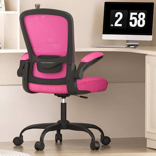 Office Chair, Ergonomic Desk Chair with Adjustable Lumbar Support, High Back Mesh Computer Chair with Flip-up Armrests-BIFMA Passed Task Chairs, Executive Chair for Home Office - Rose-carmine - Modern