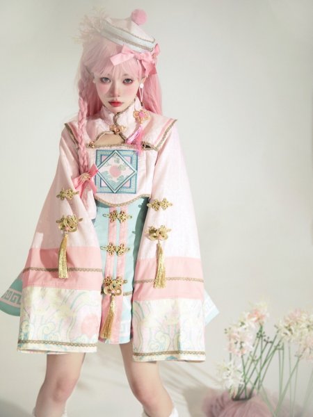 [$52.00]Sakura Pink Cute Zombie Pastel Goth Long Sleeves Qi Bolero