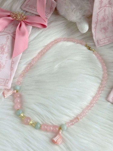 [$3.00]Little Zombie Tassel Design Pink Beaded Necklace